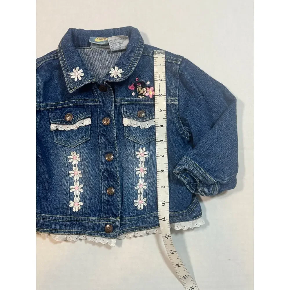 Vintage 90s Original Mickey Disney Denim Jean Jacket Baby Girl Toddler 24 Months